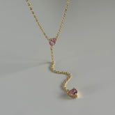 Pembe Kristal Kalp Y Kolye /925 Gümüş