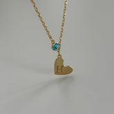 Kalpli Harf-Doğum Taşı Kolye /925 Gümüş