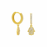 Zirkon Taşlı Hamsa Küpe /925 Gümüş