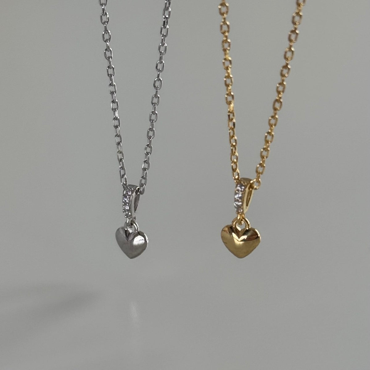 Taşlı-Bombe Minimal Kalp Kolye /925 Gümüş