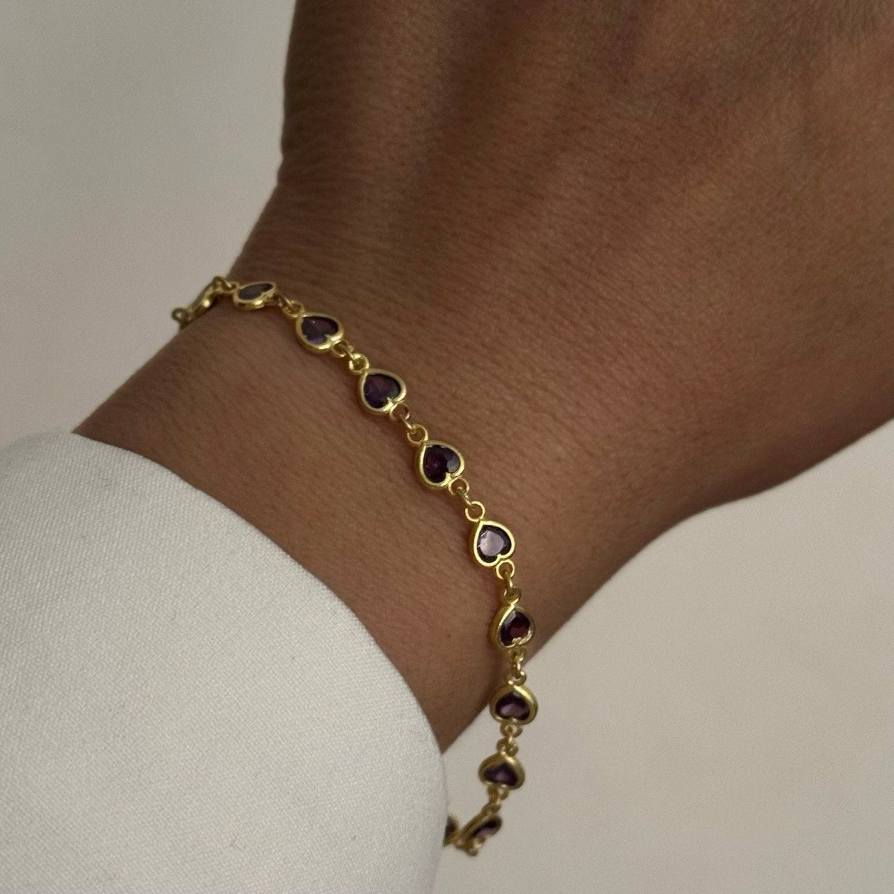 Mor Taşlı Kalp Bileklik /925 Gümüş