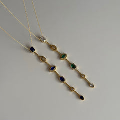 Yeşil Renk Taşlı Y Kolye / 925 Gümüş