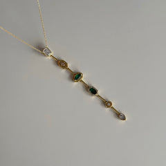 Yeşil Renk Taşlı Y Kolye / 925 Gümüş