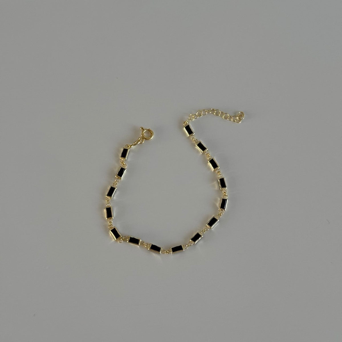 Siyah Dikdörtgen Kristal Bileklik / 925 Gümüş