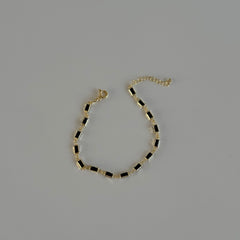 Siyah Dikdörtgen Kristal Bileklik / 925 Gümüş