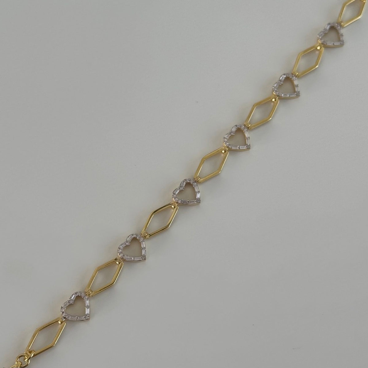 Taşlı Kalp Şekilli Bileklik / 925 Gümüş