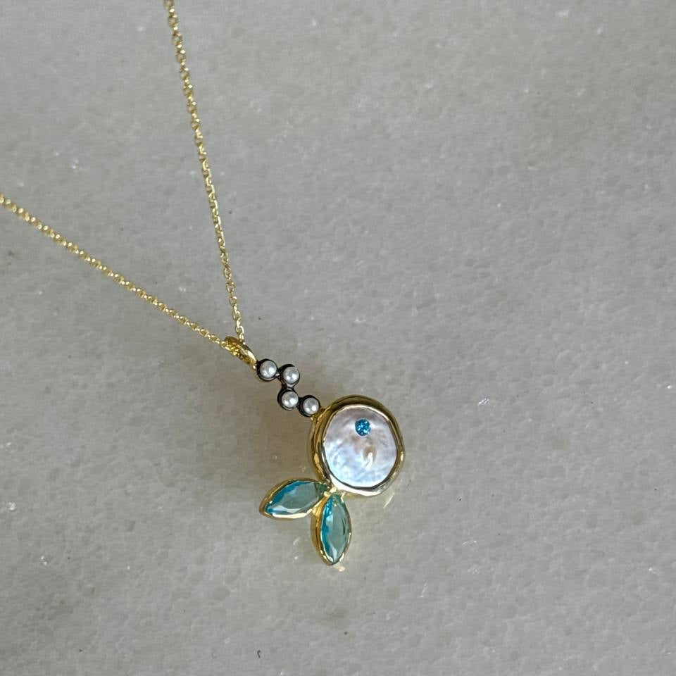 Oval Sedef Balık Kolye / 925 Gümüş