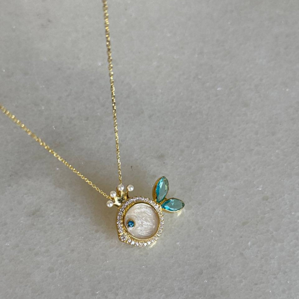 Taşlı Sedef Balık Kolye / 925 Gümüş