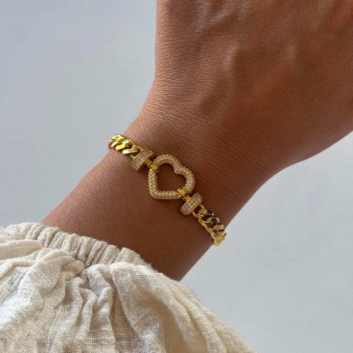 Taşlı Kalp Bileklik / 925 Gümüş