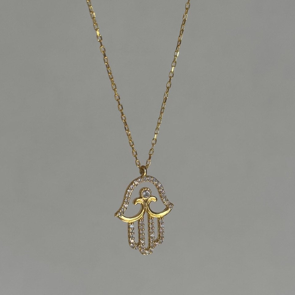 Taşlı Hamsa Kolye / 925 Gümüş