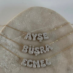 Taşlı Bubble Harf-İsim Kolye / 925 Gümüş