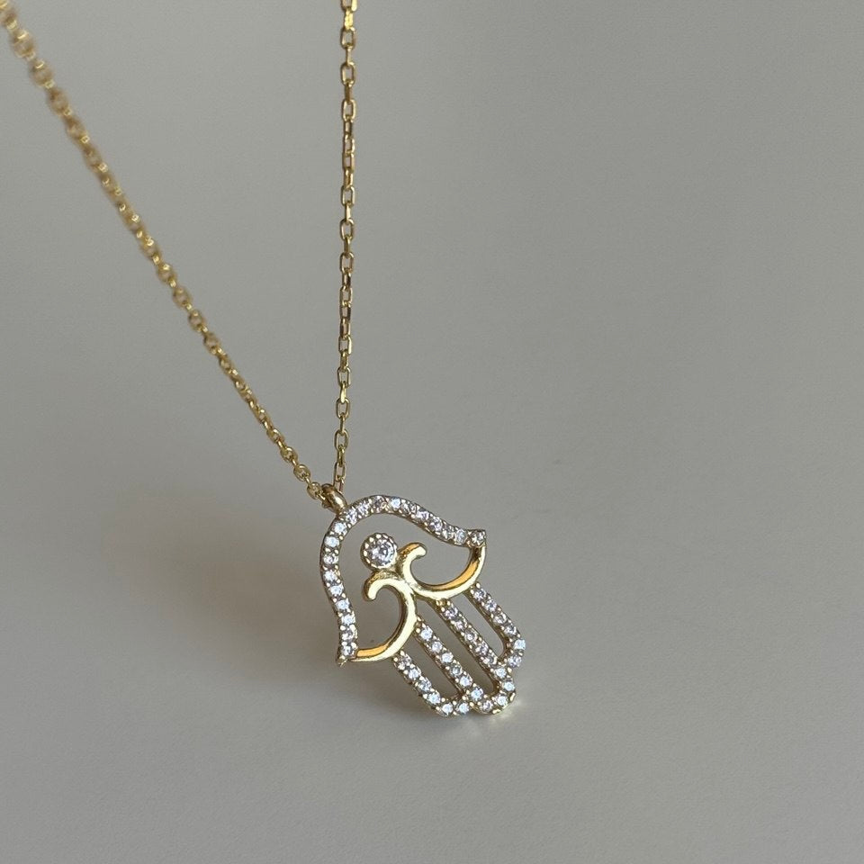Taşlı Hamsa Kolye / 925 Gümüş