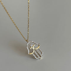 Taşlı Hamsa Kolye / 925 Gümüş