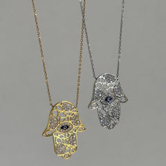 Taşlı Göz Hamsa Kolye / 925 Gümüş
