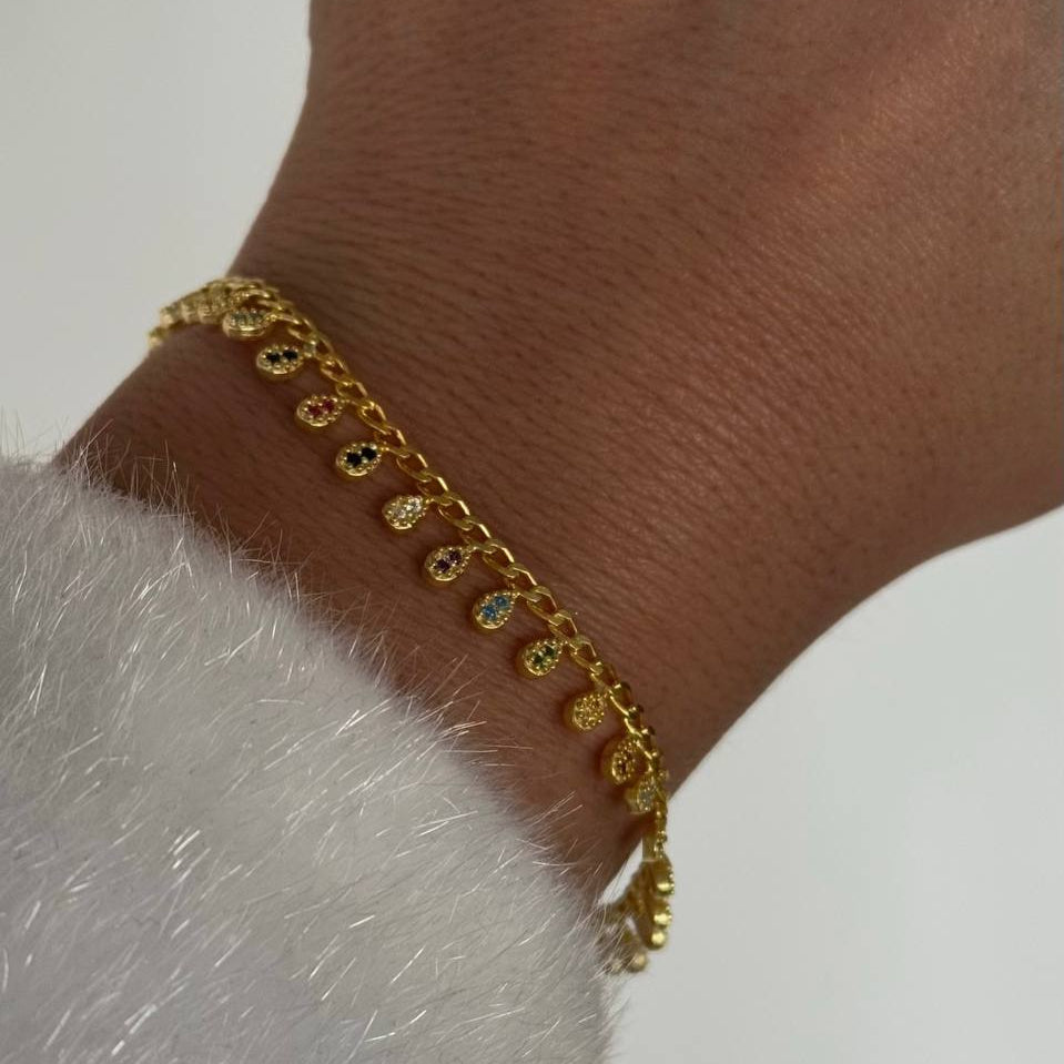 Renkli Minimal Sallantılı Bileklik /925 Gümüş