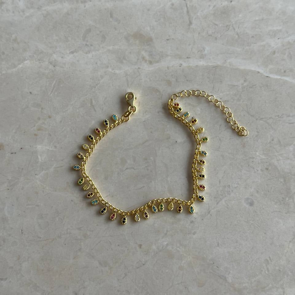 Renkli Minimal Sallantılı Bileklik /925 Gümüş