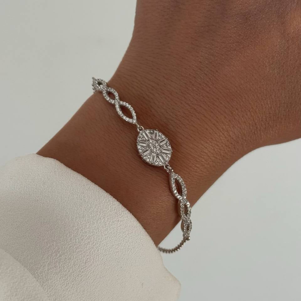 Taşlı Örgü Bileklik / 925 Gümüş