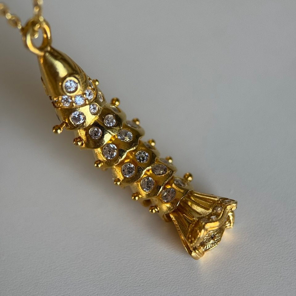 Kristal Taşlı Balık Kolye /925 Gümüş