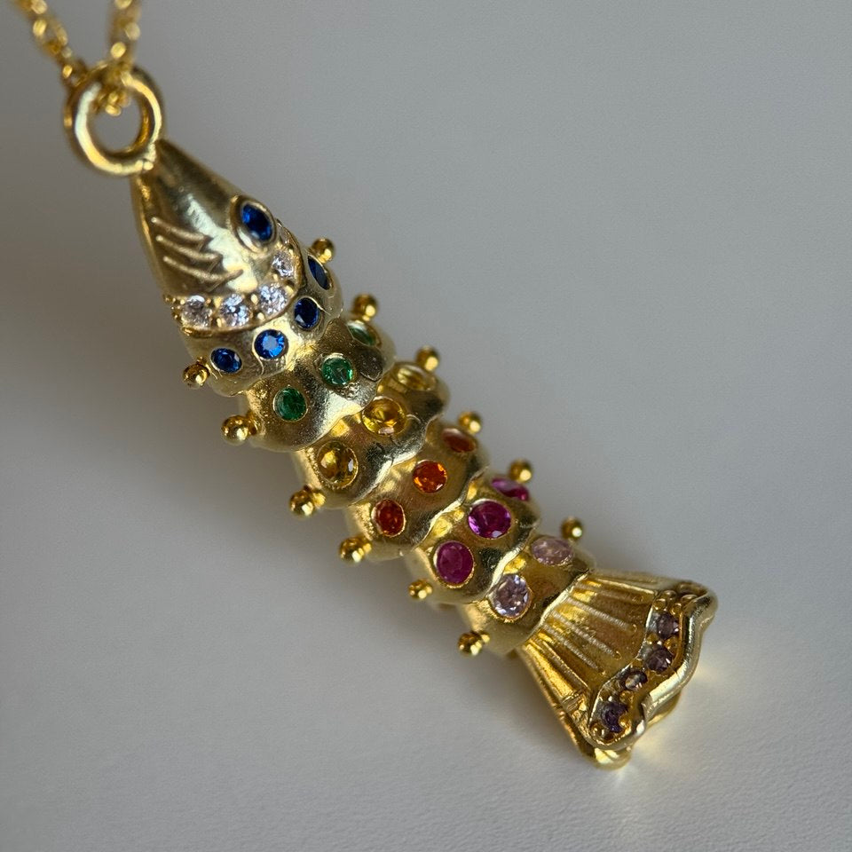 Renkli Taşlı Balık Kolye / 925 Gümüş