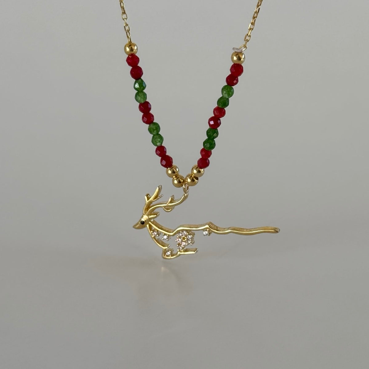 Taşlı Şans Geyik Kolye / 925 Gümüş