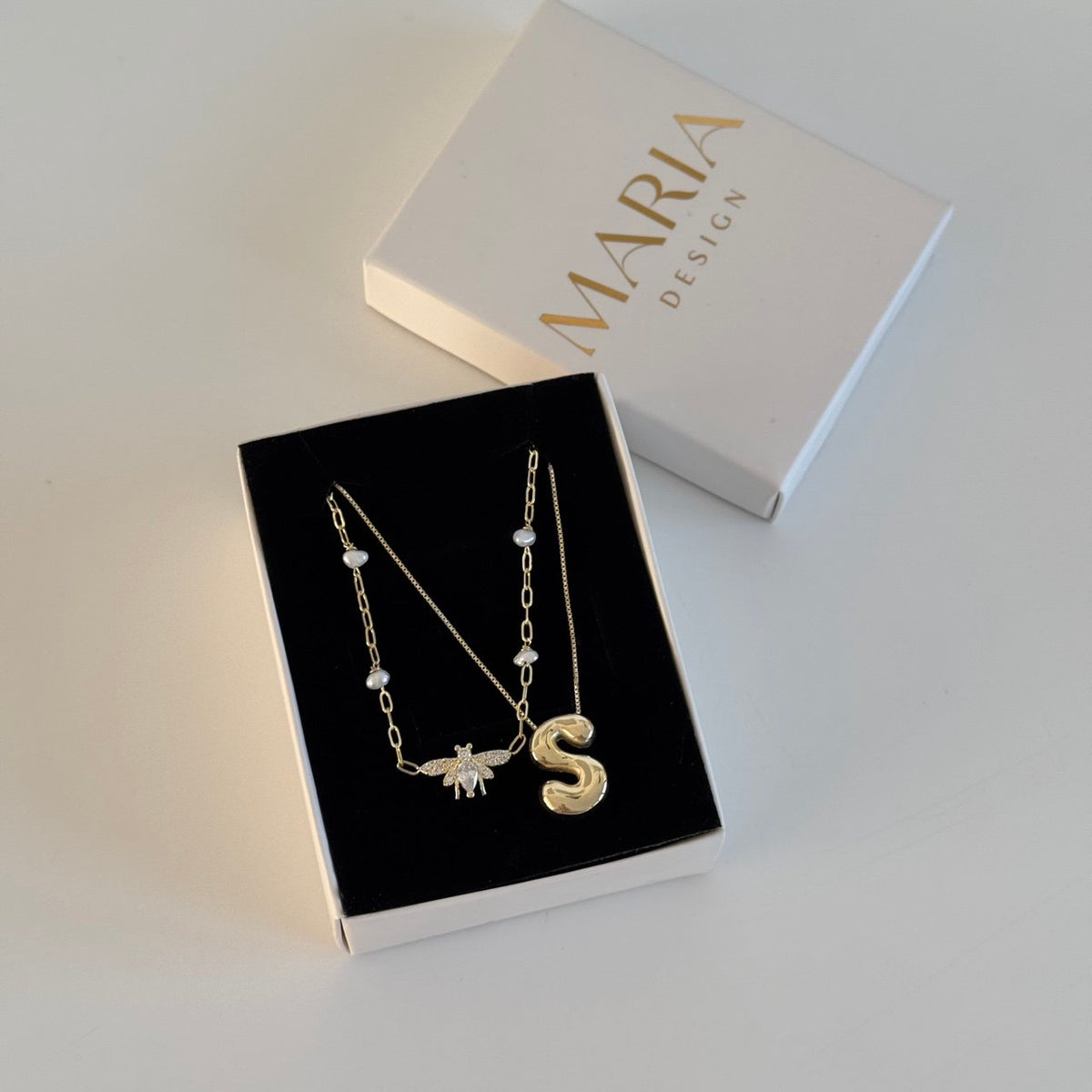 Balon Harf-Arı İnci Kolye Kombin /925 Gümüş