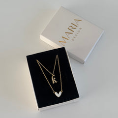 Sedef Kalp-Taşlı Harf Kolye Kombin/925 Gümüş