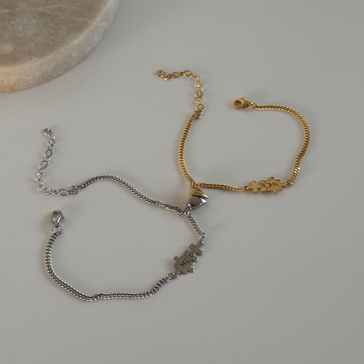 Mıknatıs-Harf-Puzzle Çift Bileklik/925 Gümüş