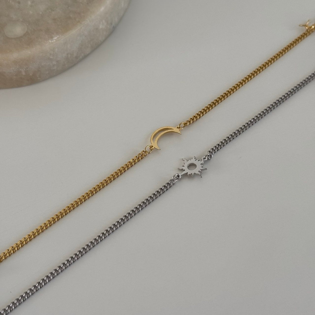 Boş Plaka Ay-Güneş Çift Bileklik/ 925 Gümüş