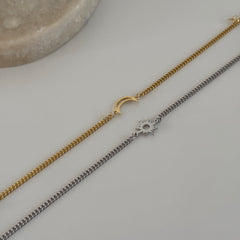 Boş Plaka Ay-Güneş Çift Bileklik/ 925 Gümüş