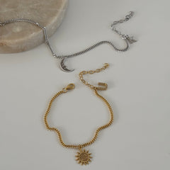 Ay-Güneş Harfli Çift Bilekliği/925 Gümüş