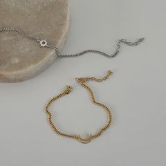 Boş Plaka Ay-Güneş Çift Bileklik/ 925 Gümüş