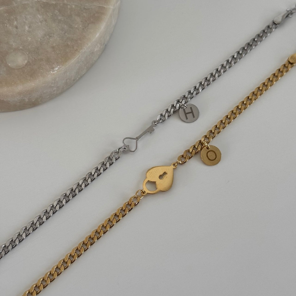 Kalp-Anahtar-Harf Çift Bileklik / 925 Gümüş