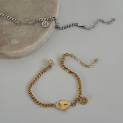 Kalp-Anahtar-Harf Çift Bileklik / 925 Gümüş