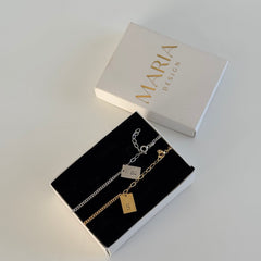 Plaka Kazıma Harf Çift Bileklik/925 Gümüş