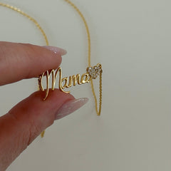 Mama Taşlı Kalp Detay Kolye / 925 Gümüş
