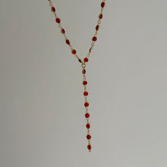 Kırmızı Taşlı Y Kolye / 925 Gümüş