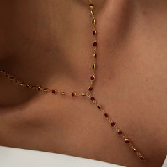 Kırmızı Taşlı Y Kolye / 925 Gümüş