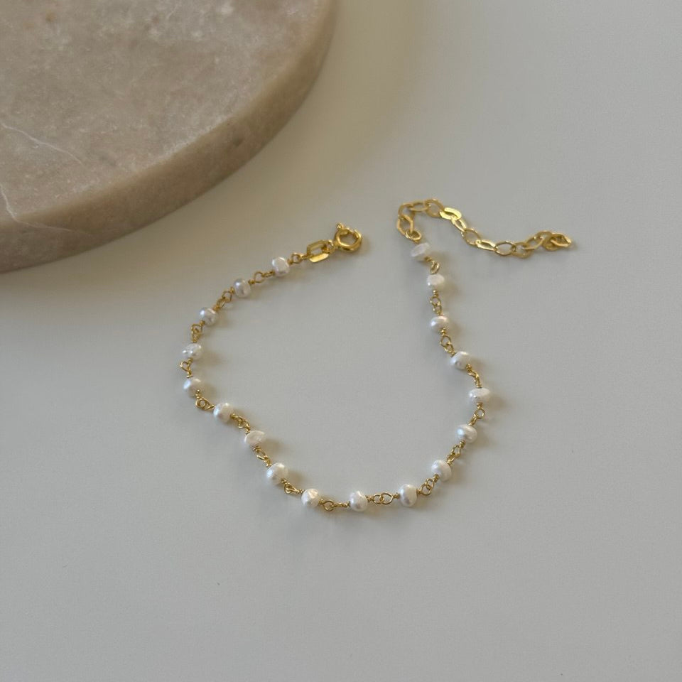 İnci-Zincir Bileklik/ 925 Gümüş