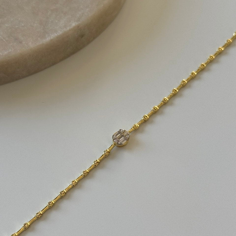 Oval Baget Taşlı Bileklik /925 Gümüş