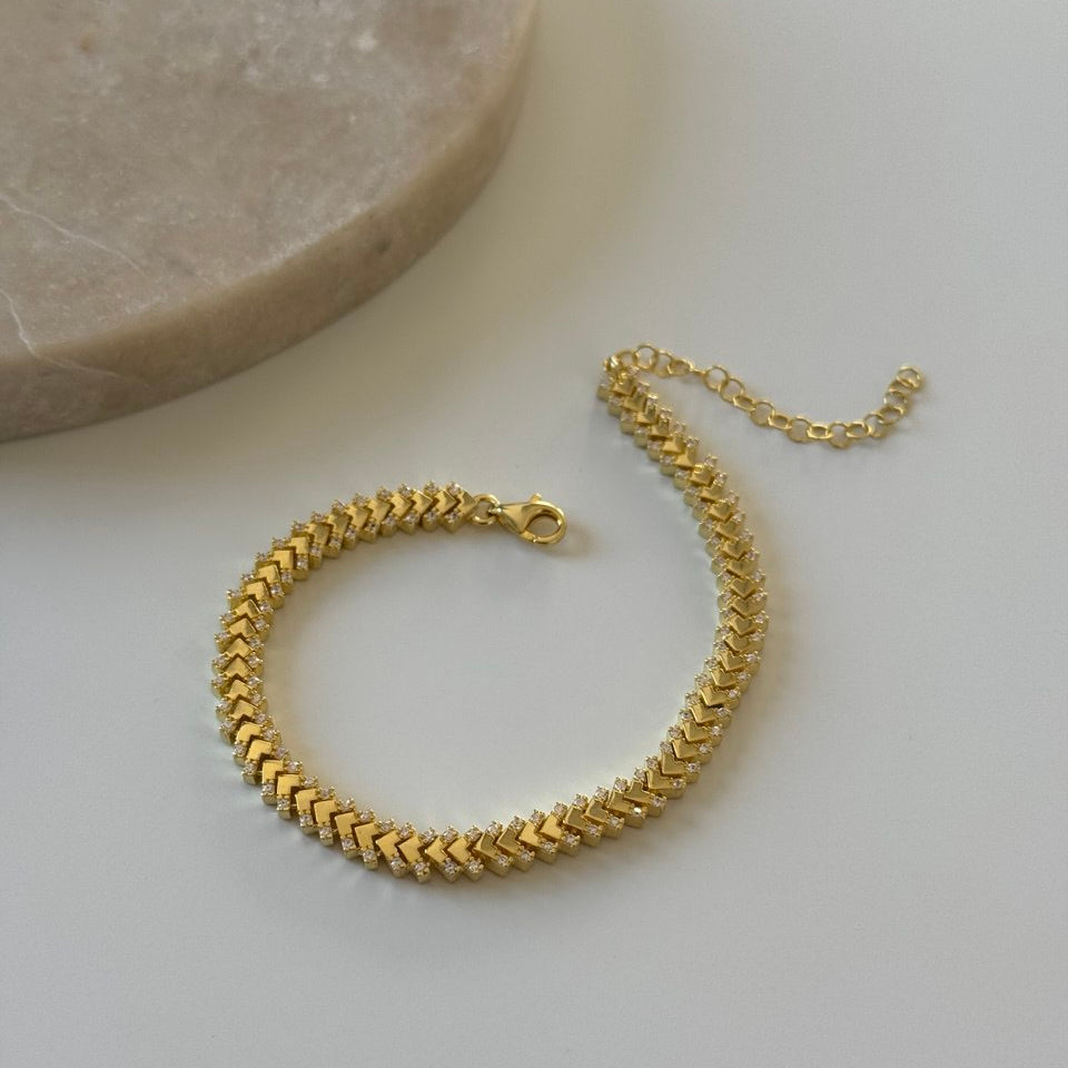 Taşlı Ok Şekilli Bileklik / 925 Gümüş