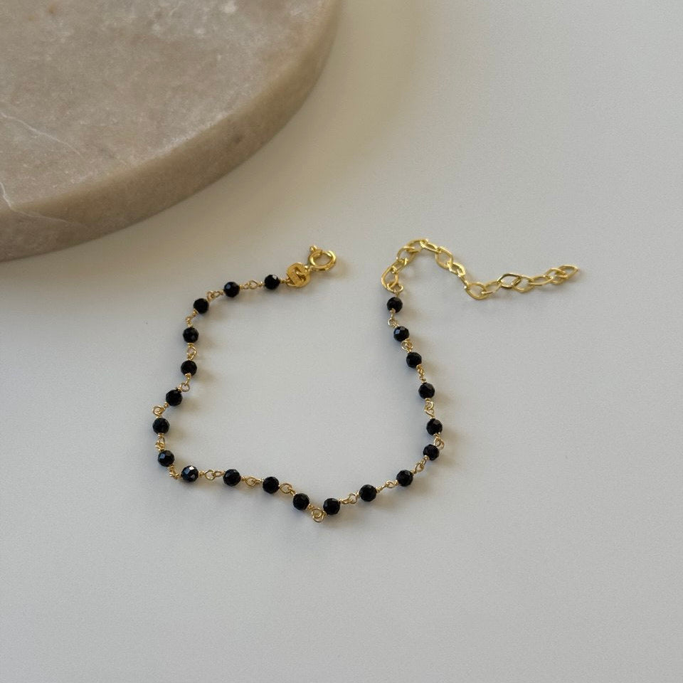 Siyah Kristal Bileklik /925 Gümüş