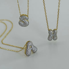 Taşlı Bubble Harf-İsim Kolye / 925 Gümüş