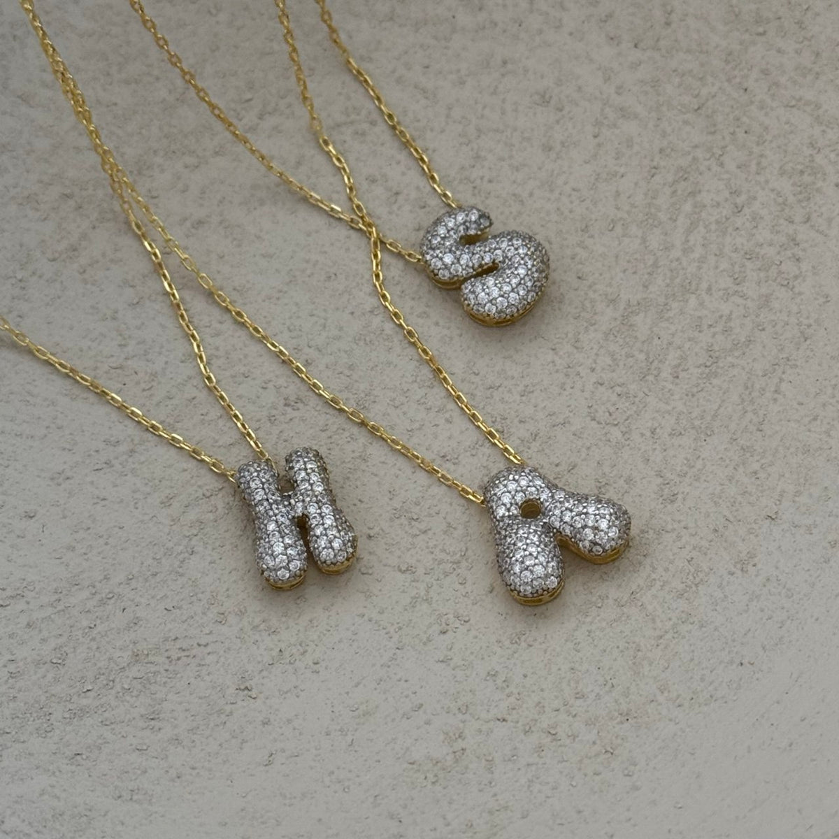 Taşlı Bubble Harf-İsim Kolye / 925 Gümüş