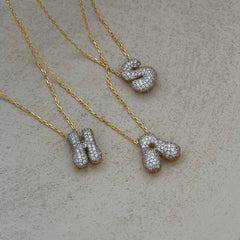 Taşlı Bubble Harf-İsim Kolye / 925 Gümüş