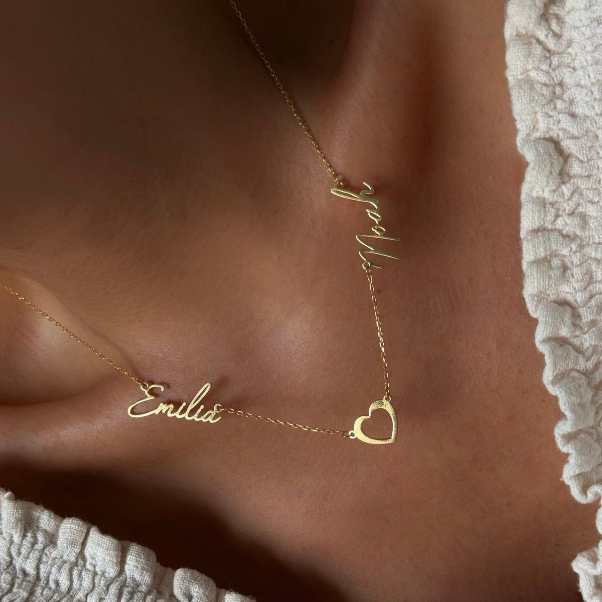 İki İsim Boş Kalp Kolye /925 Gümüş