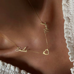 İki İsim Boş Kalp Kolye /925 Gümüş