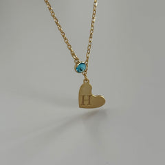 Kalpli Harf-Doğum Taşı Kolye /925 Gümüş