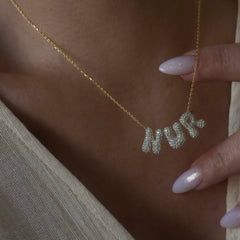 Taşlı Bubble Harf-İsim Kolye / 925 Gümüş