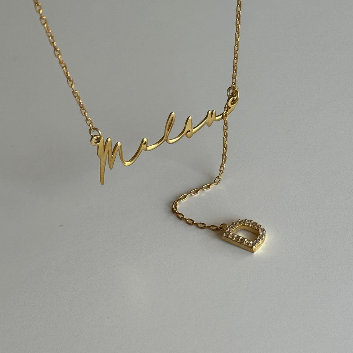 Eğik İmza-Taşlı Harf Kolye /925 Gümüş