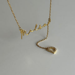 Eğik İmza-Taşlı Harf Kolye /925 Gümüş